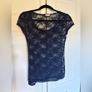 Zenana Outfitters Navy Lace Blouse